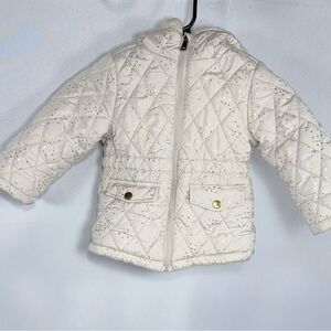 Toddler Quilted Puffer Jacket Kensie Girl Ivory Gold Metallic Star Print Hooded